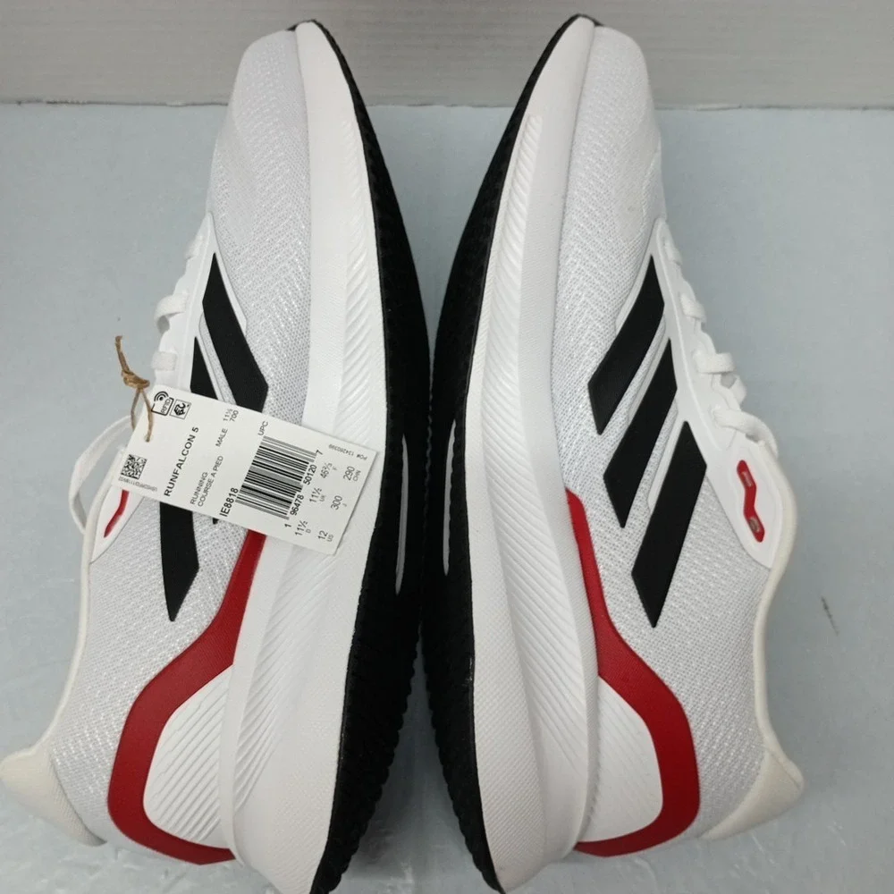 Adidas Runfalcon 5 White Black Scarlet Red Running Shoes IE8818‎ Men's Size 12